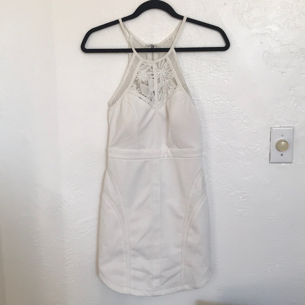 White high neck crochet dress